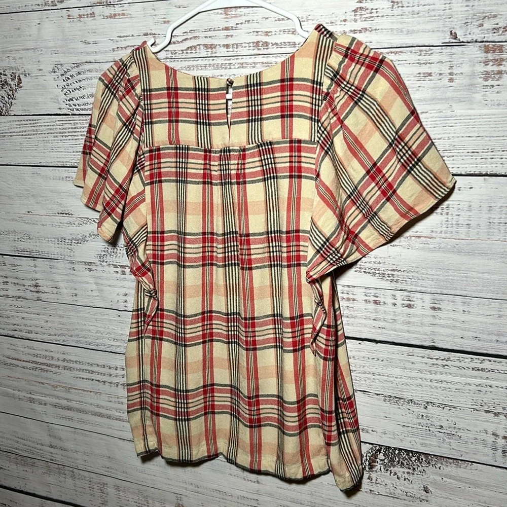 Maeve Priscilla Plaid Flutter Sleeve Top from Anthropologie Small